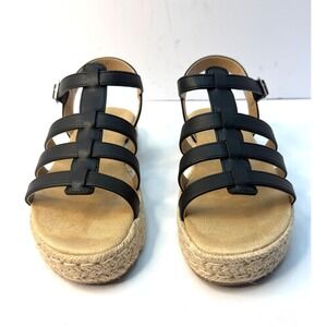 Sun + Stone Women's Rykerr Fisherman Espadrille Flatform Sandals Black 7M NWT